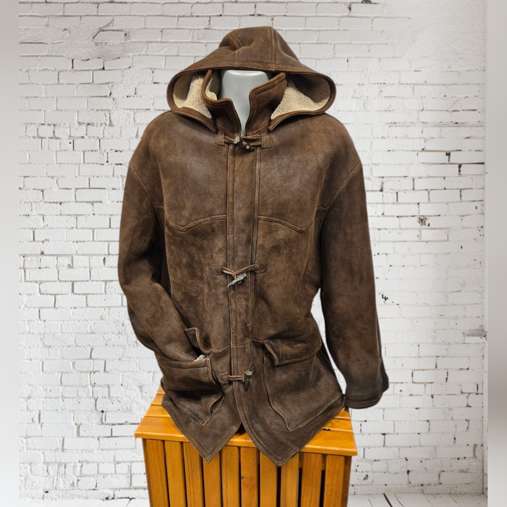 Maxima Brown Hooded Military-Style Shearling Jacket
